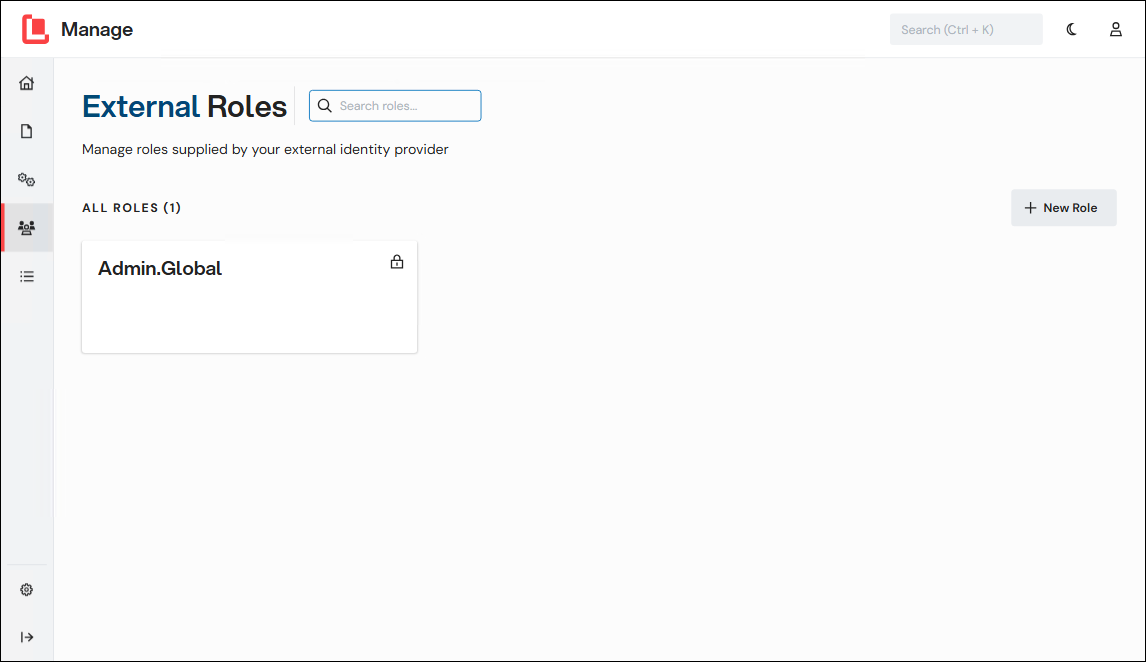The External Roles page with a single external role's tile displayed.